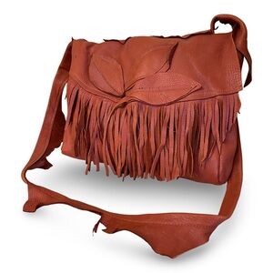 Handmade Fringed Deerskin Leather Shoulder /Crossbody Bag w/ Natural Raw Edges